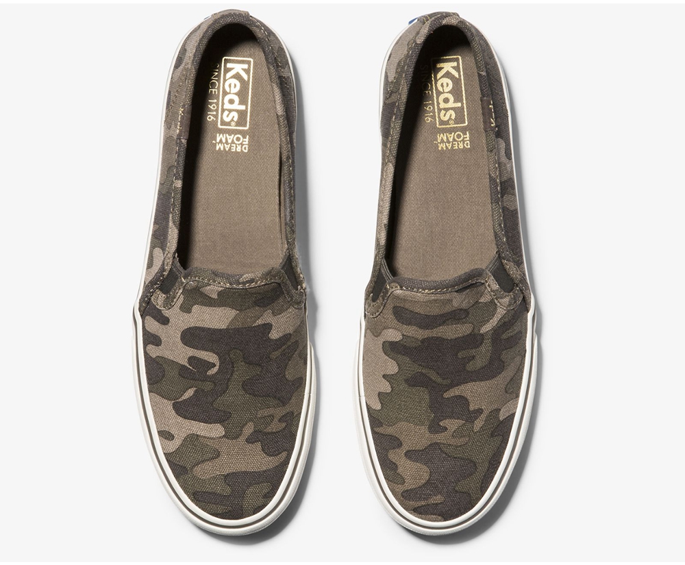 Slip Ons Keds Femme Vert Olive - Washable Double Decker Camo - 762-YOUQFN